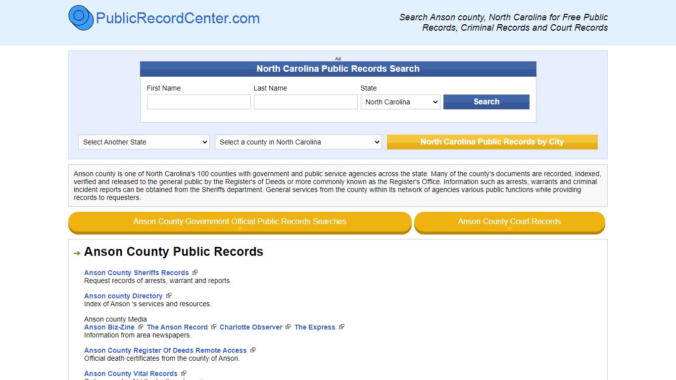 Anson County North Carolina Free Public Records - Court Records ...